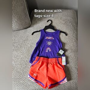 Under Armour Girls Purple Tank Top & Bright Orange Athletic Shorts